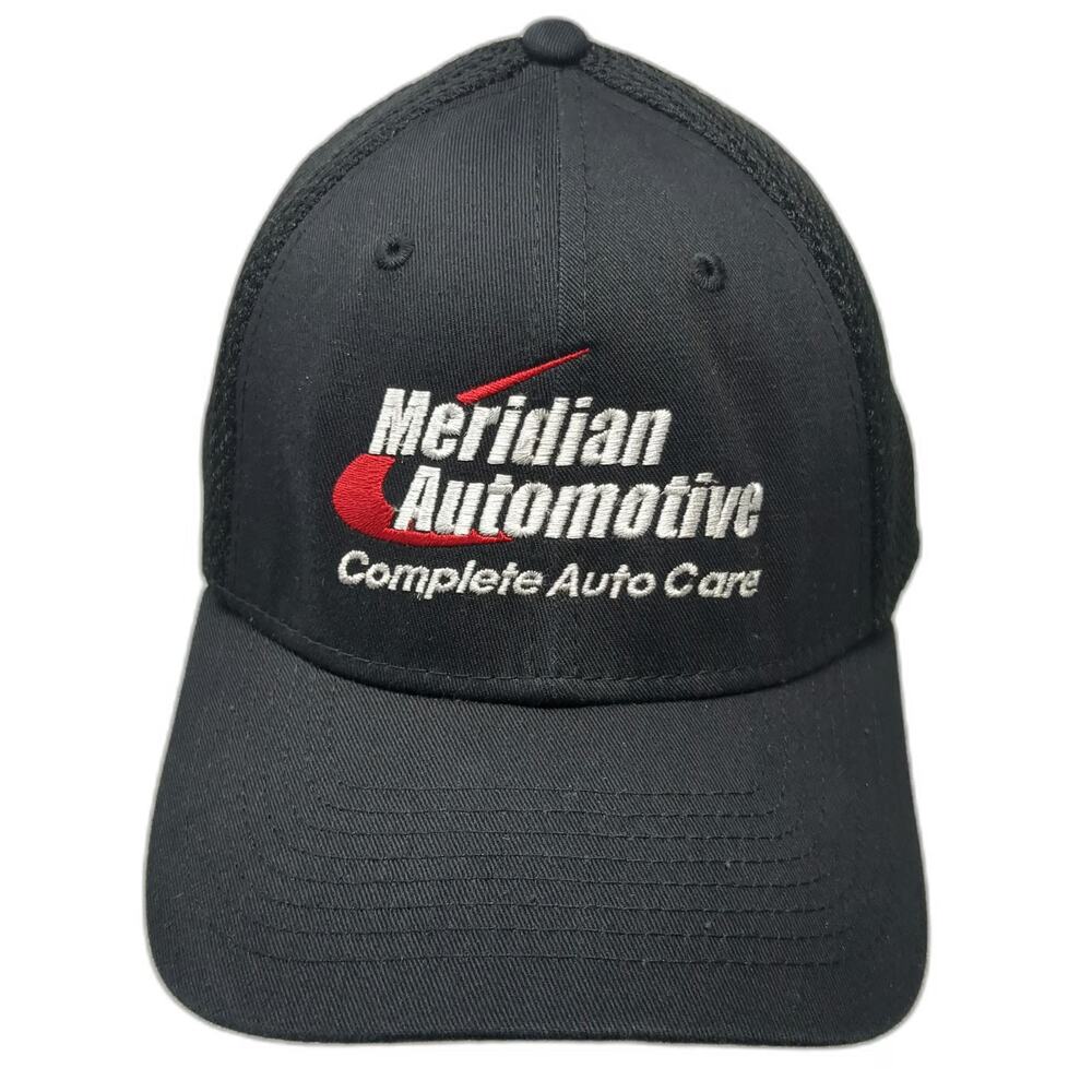 New Era Baseball Cap Black XL Meridian Automotive Mesh Back Stretch Fit Hat